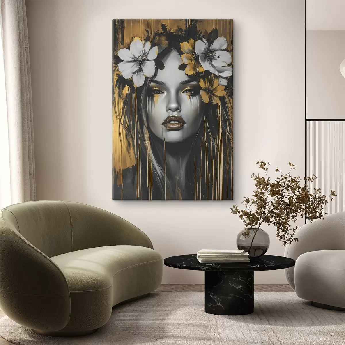 Картина Абстрактний портрет жінки з квітами s46454