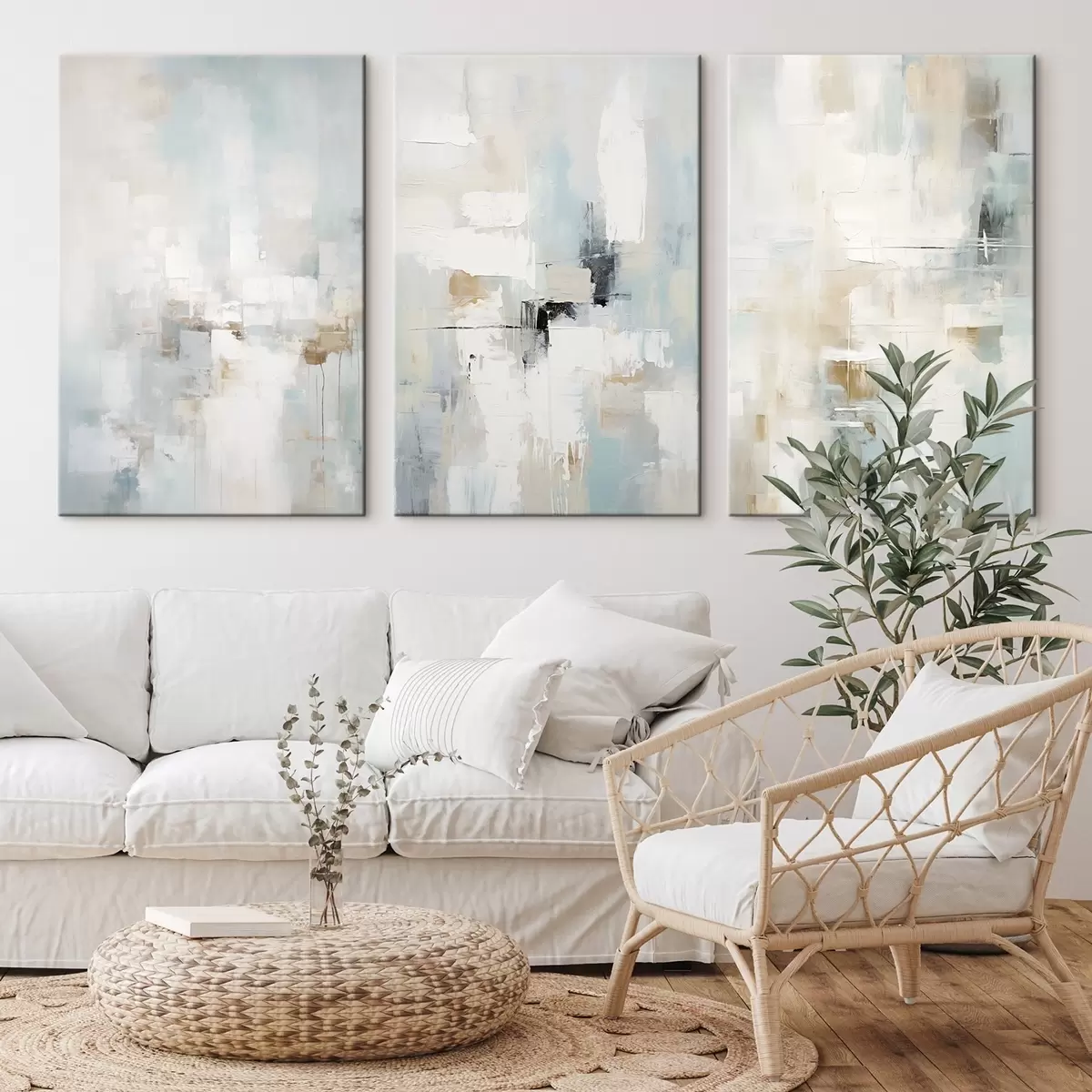 Картина Легка абстрактна палітра: білий, бежевий і блідо-блакитний m00966