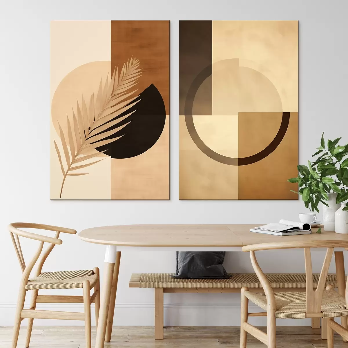 Картина Теракота і бежева геометрія з мотивом пальмового листя m00968