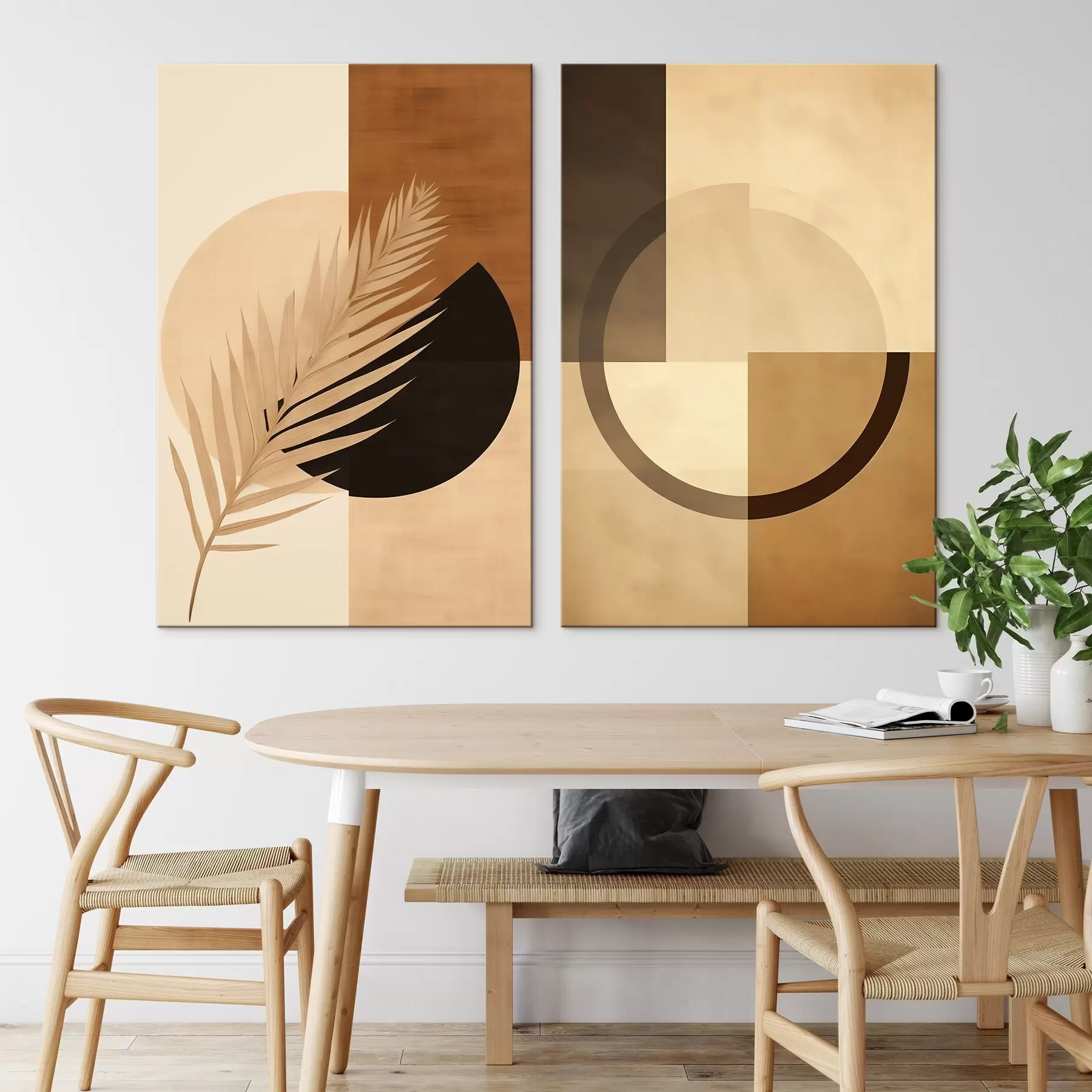 Картина Теракота і бежева геометрія з мотивом пальмового листя m00968