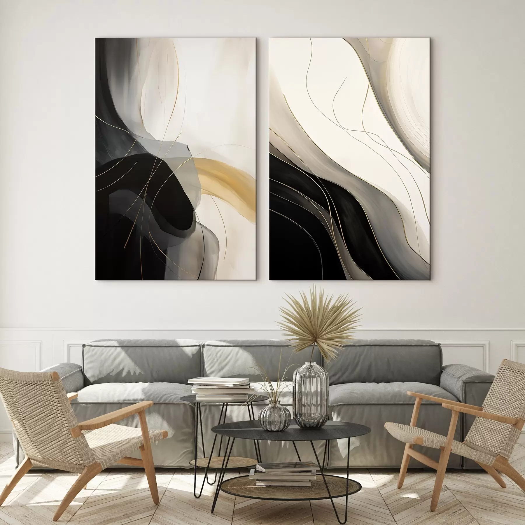 Картина Монохромні криві з тонкими металевими нитками m00972