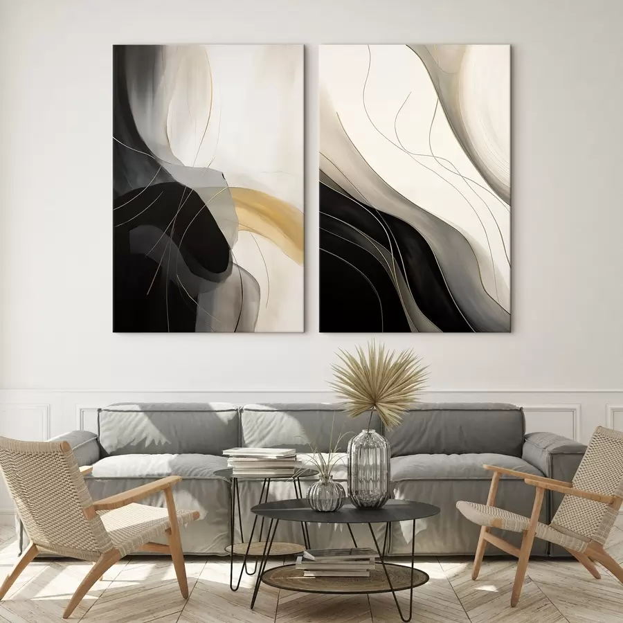 Картина Монохромні криві з тонкими металевими нитками m00972