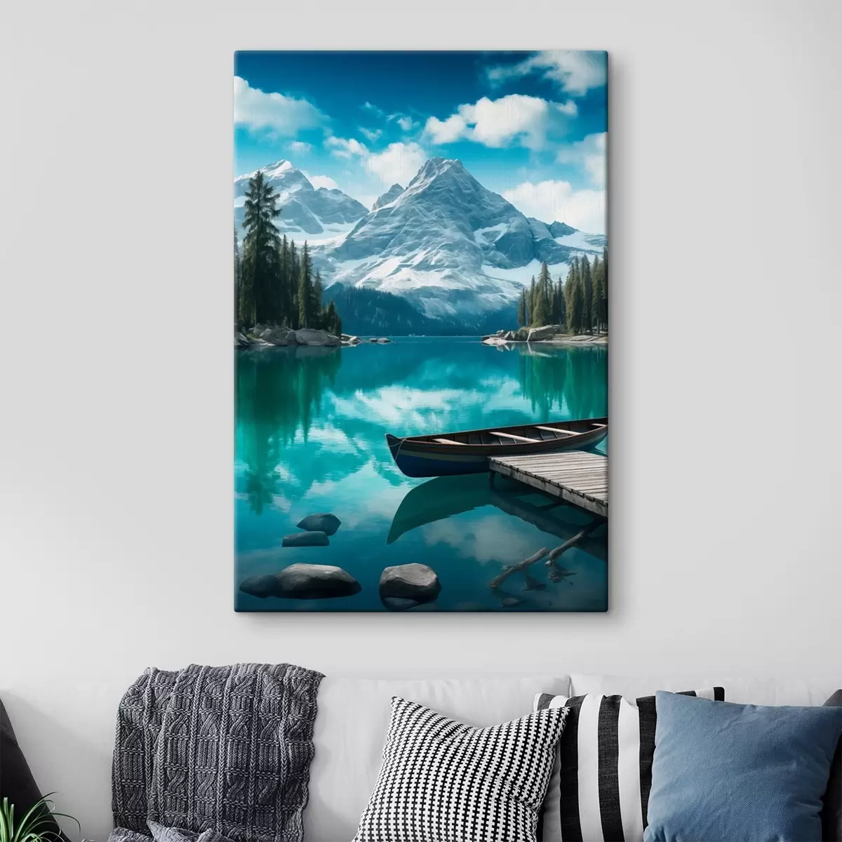 Картина Альпійське озеро з каное і засніженими вершинами s46481