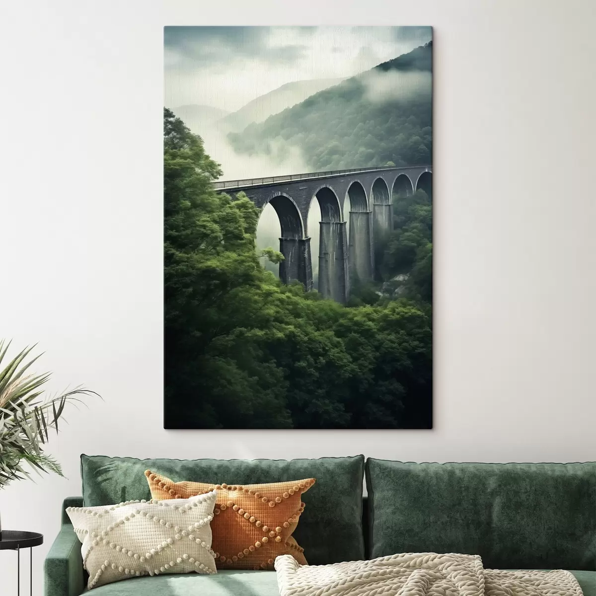 Картина Кам'яний віадук над туманною лісистою долиною s46483