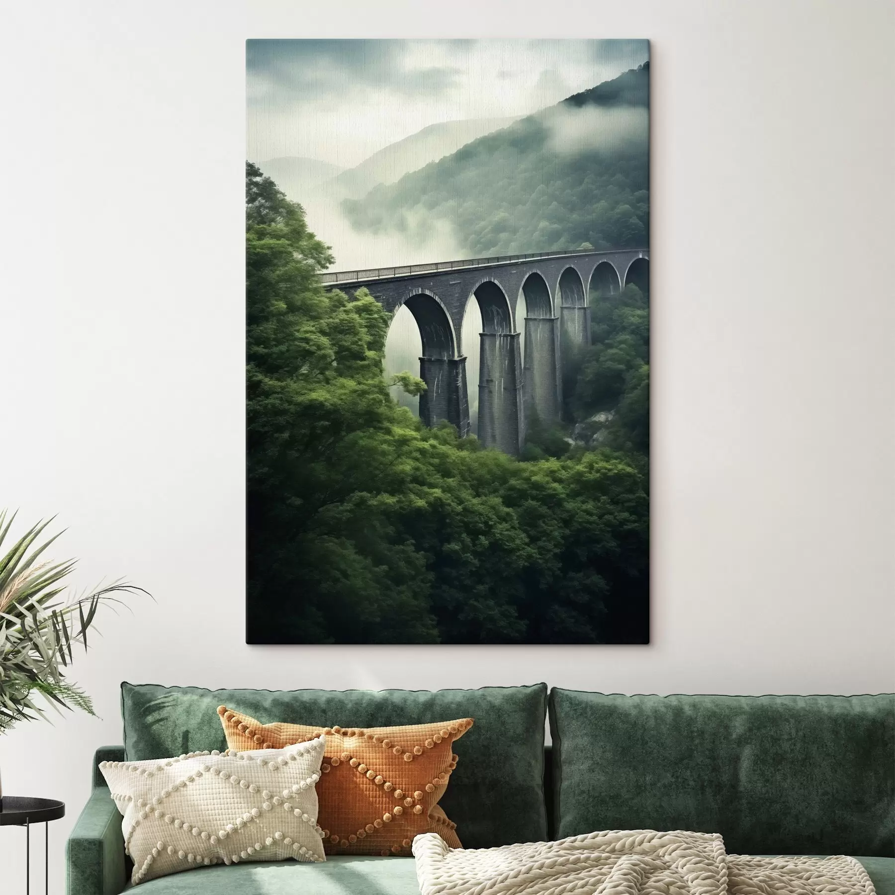 Картина Кам'яний віадук над туманною лісистою долиною s46483
