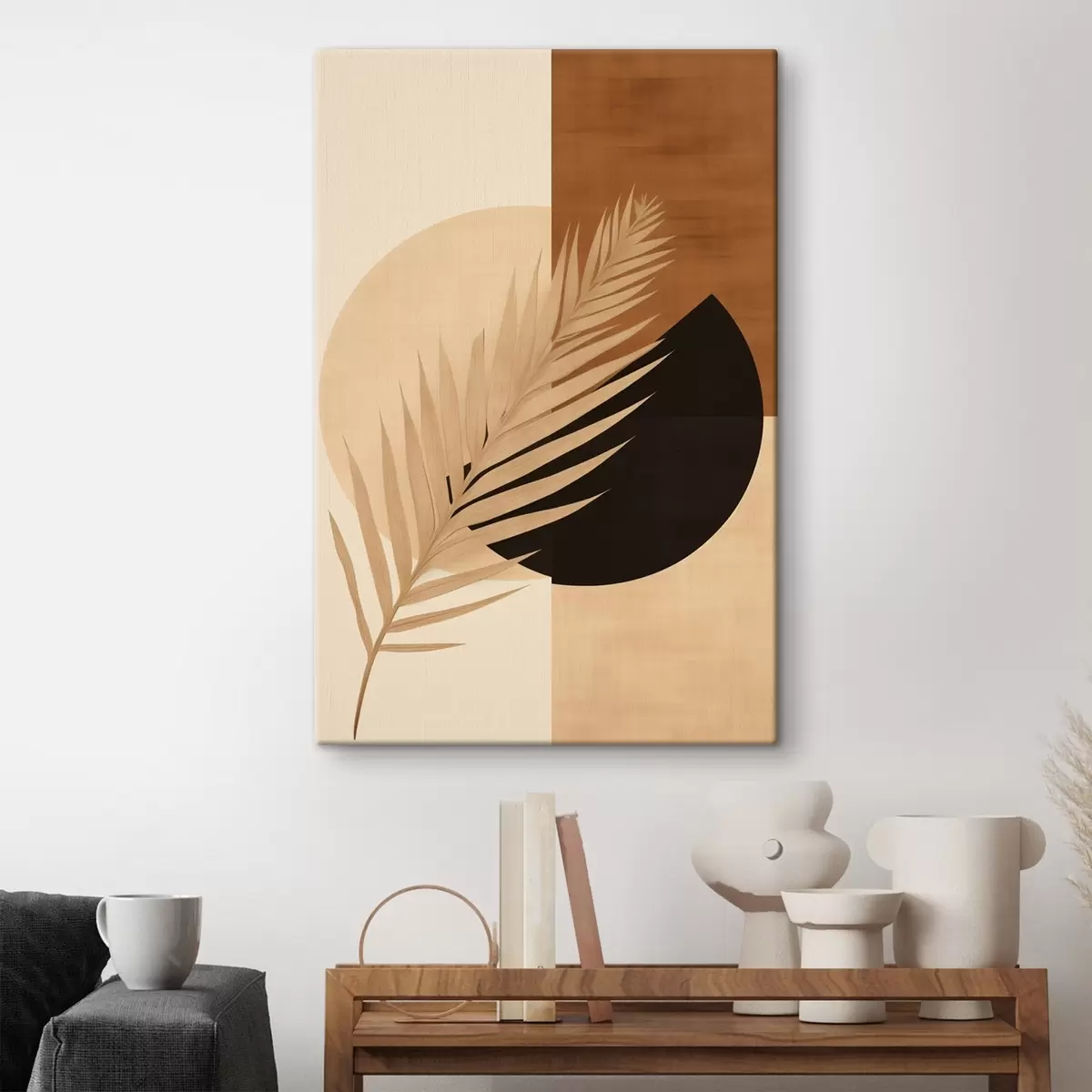 Картина Пальмове листя на теракоті та кремовій геометрії s46490