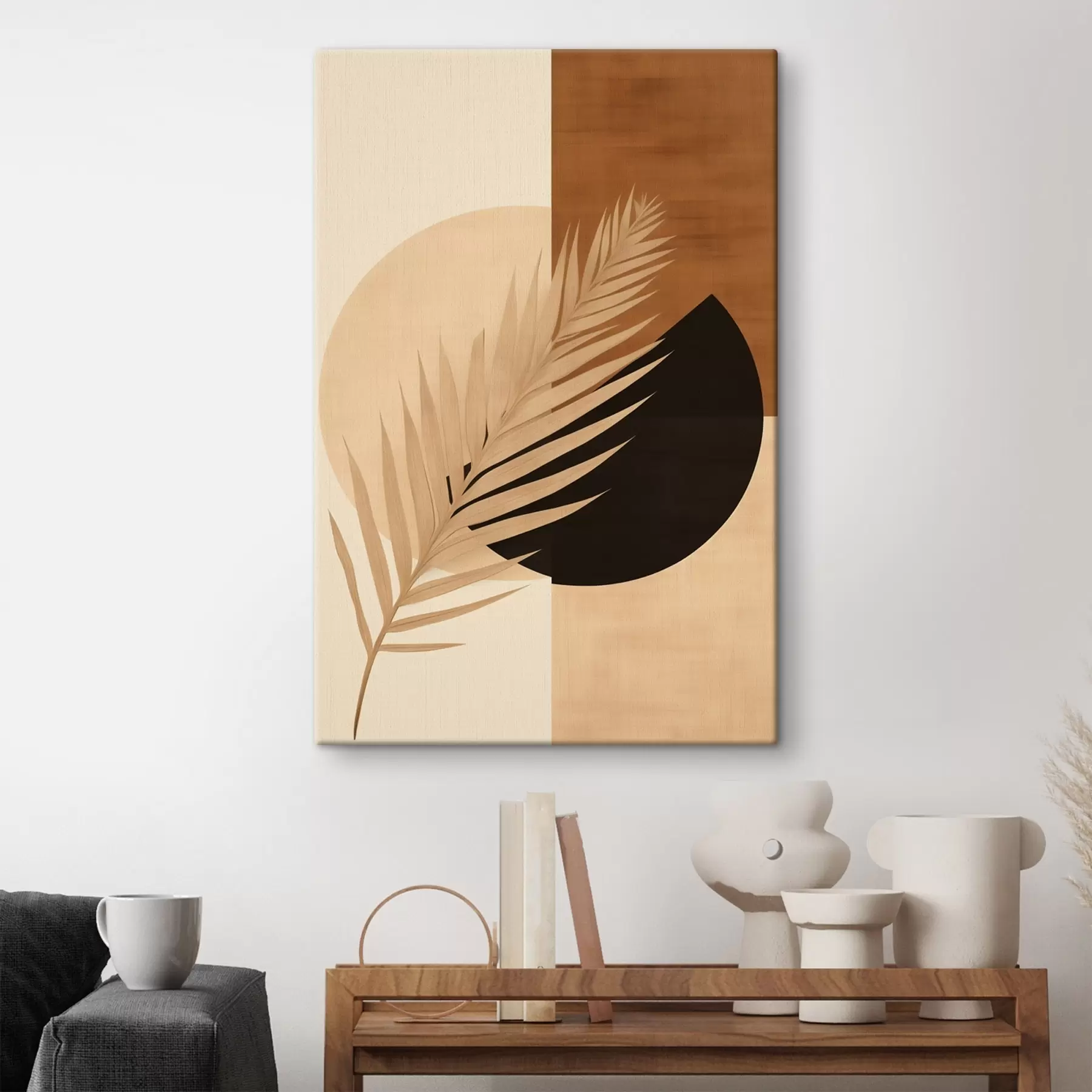 Картина Пальмове листя на теракоті та кремовій геометрії s46490