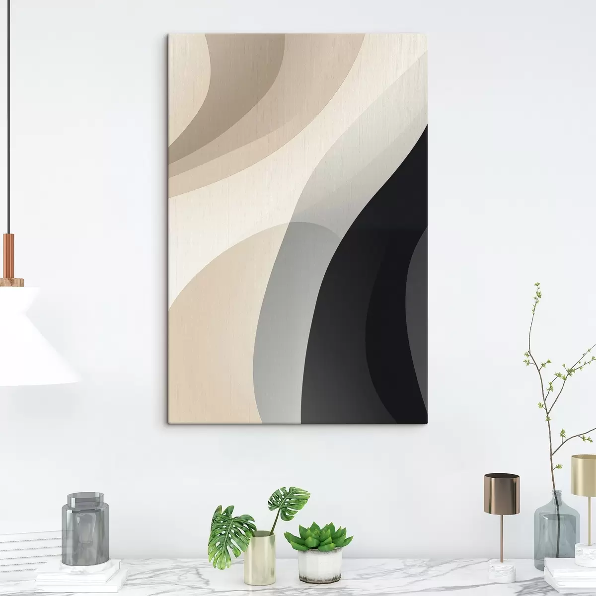 Картина Органічні хвильові форми в теплих бежевих і вугільних тонах s46494