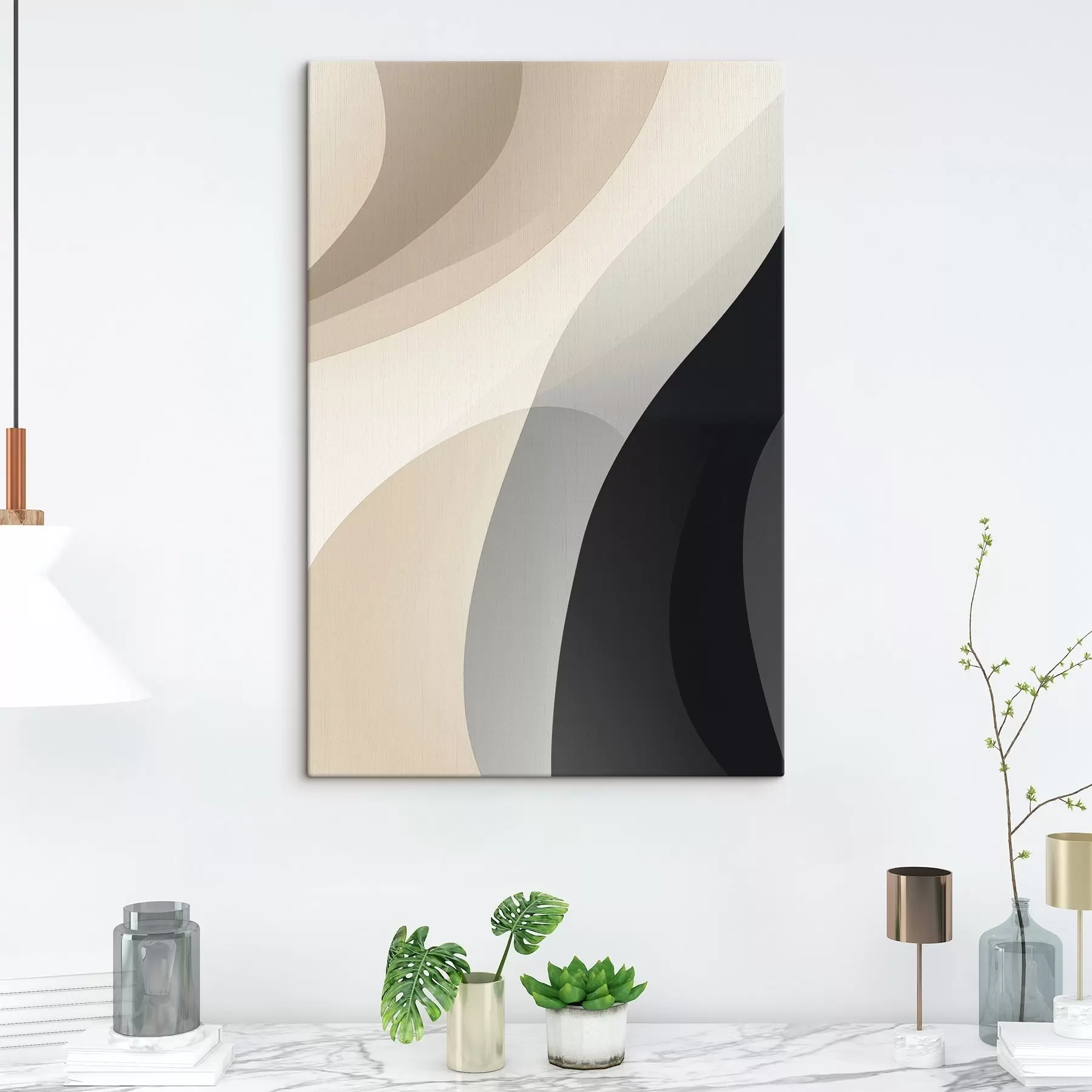 Картина Органічні хвильові форми в теплих бежевих і вугільних тонах s46494