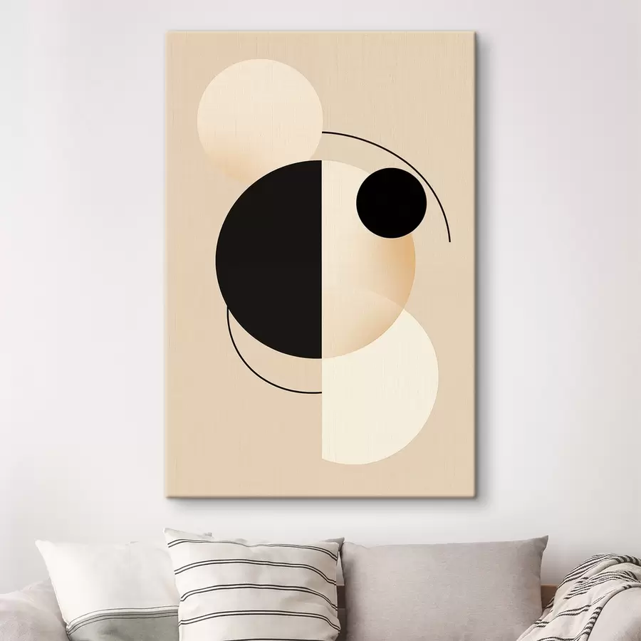 Картина Графічні кола та дуги в м'яких бежевих та чорних тонах s46497