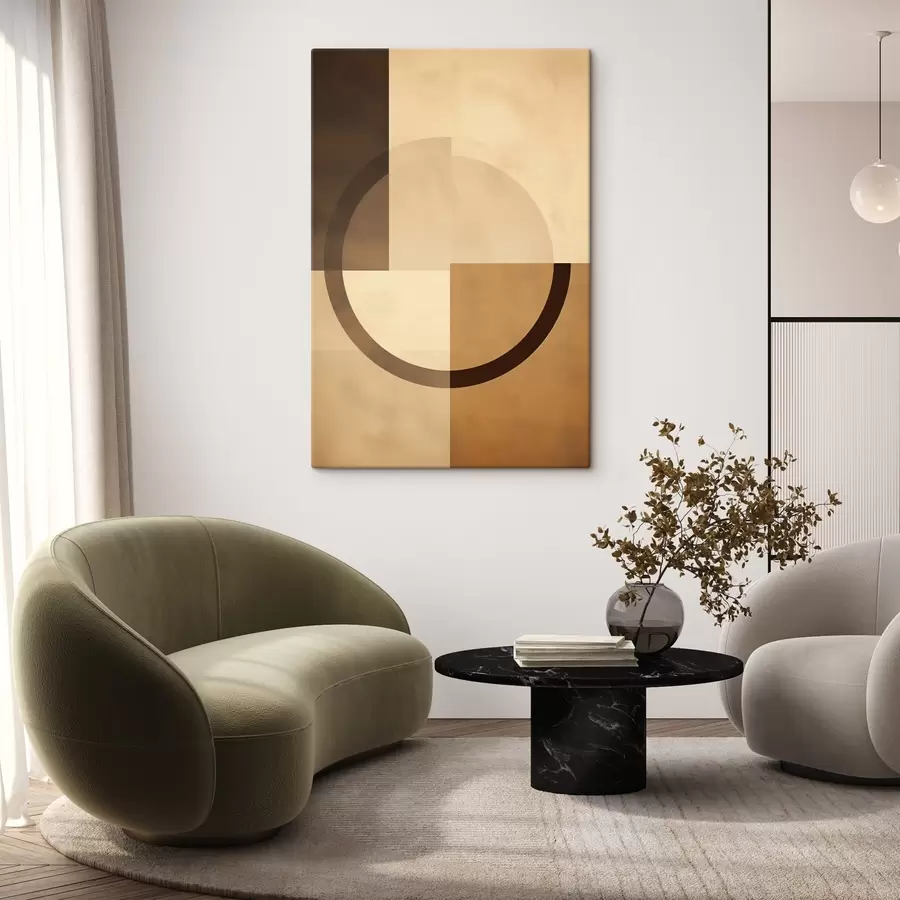 Картина Приглушені квадрати з напівпрозорим кільцем, тепла землиста палітра s46498