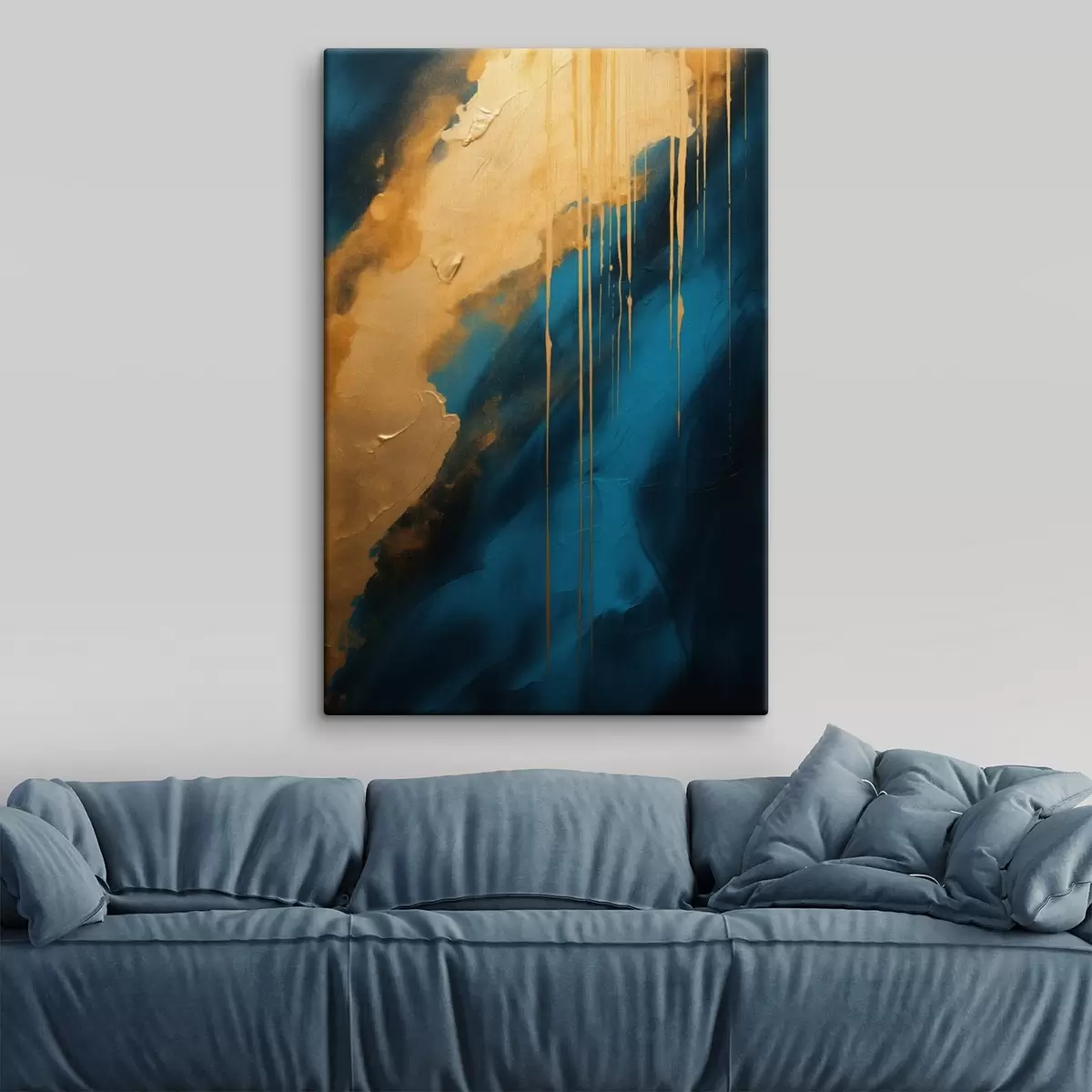 Картина Бірюзовий і темно-синій абстрактний малюнок з плавними теплими відблисками s46509