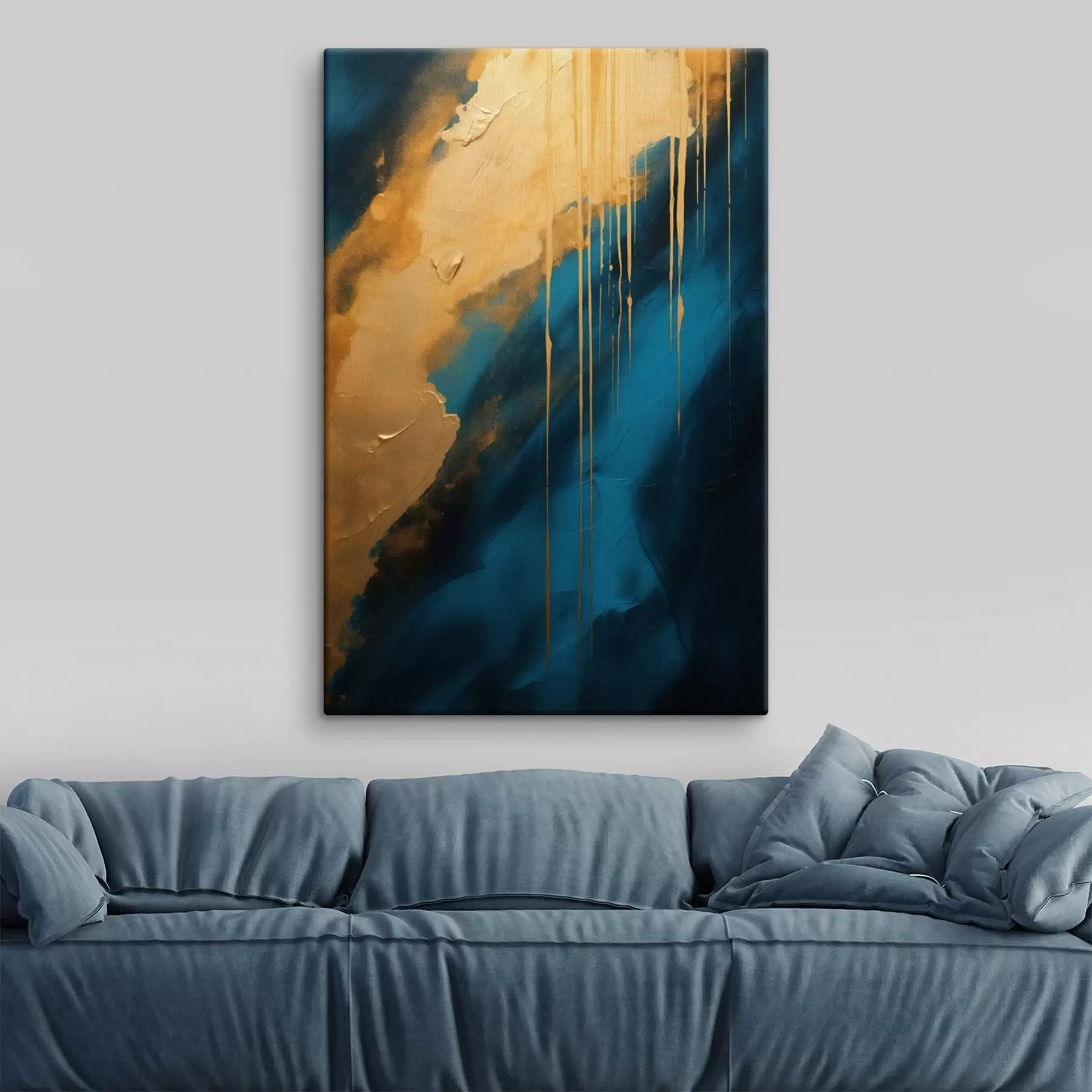 Картина Бірюзовий і темно-синій абстрактний малюнок з плавними теплими відблисками s46509