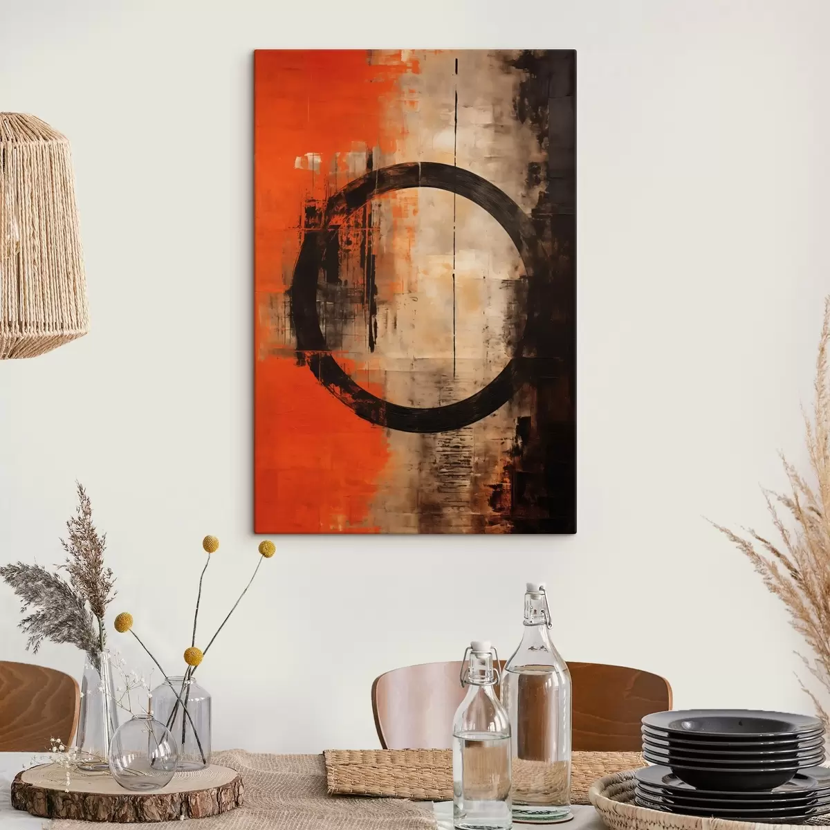 Картина Абстрактний малюнок з великим чорним колом і теплими текстурами s46528