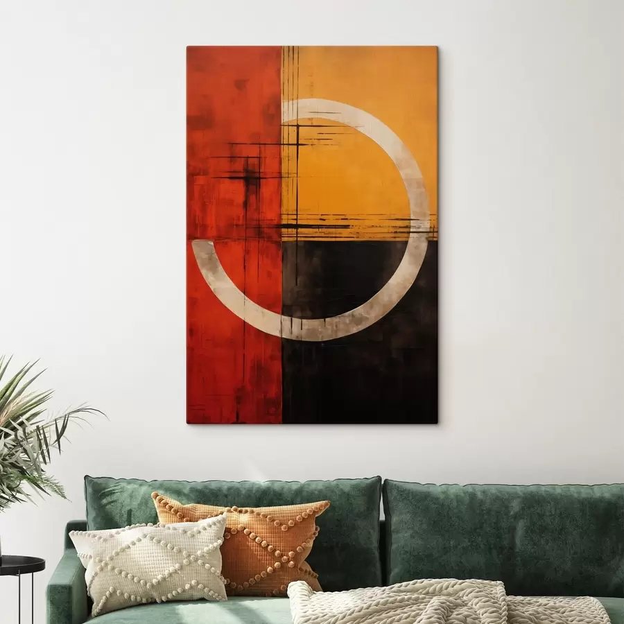 Картина Абстрактне коло на червоно-чорному тлі з лініями s46535