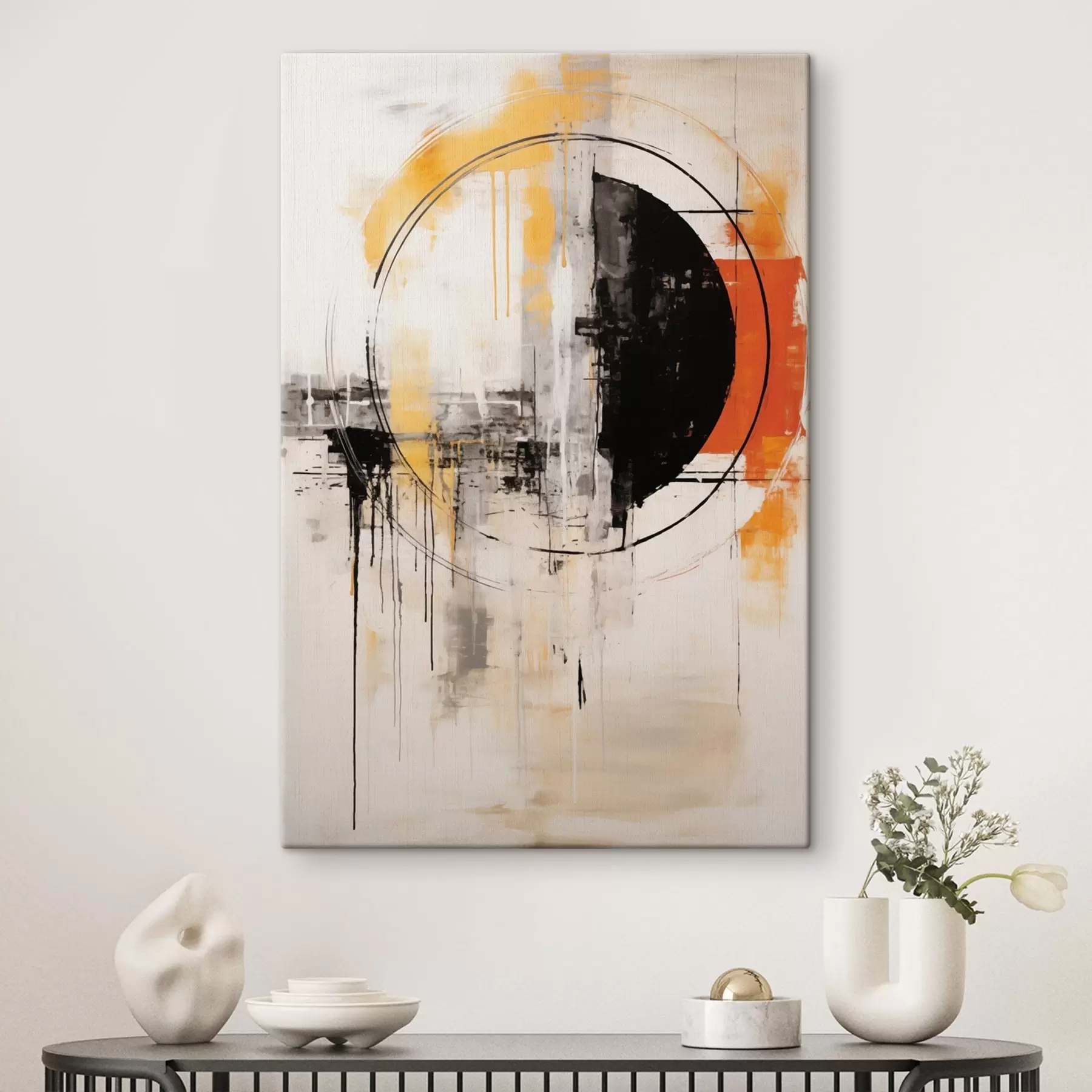 Картина Одноколірне помаранчеве коло з текстурованими краплями s46536