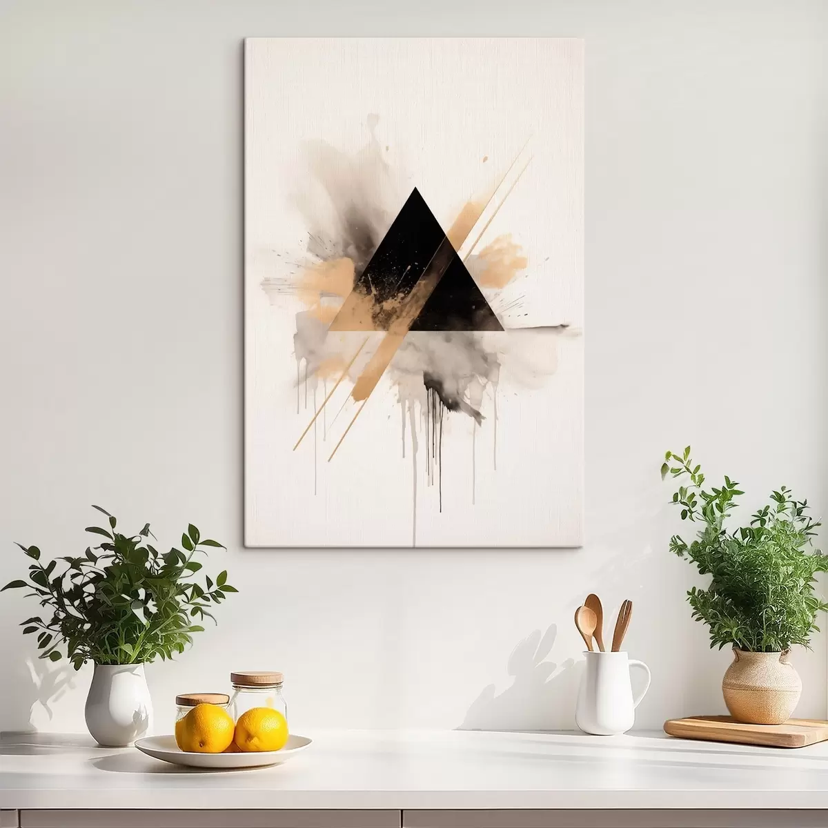 Картина Геометрія: чорний трикутник з світлими вкрапленнями та лініями s46540