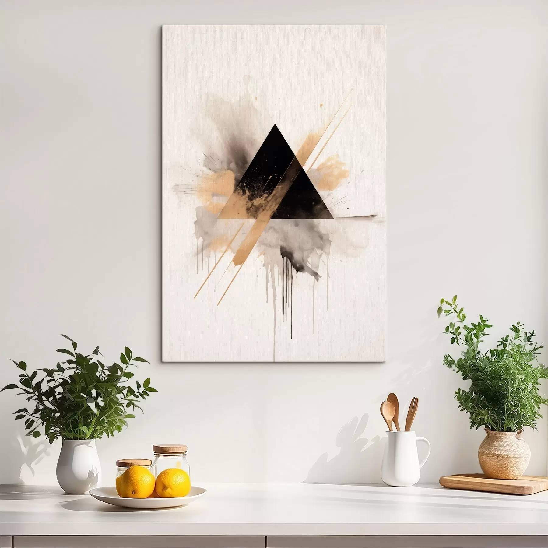 Картина Геометрія: чорний трикутник з світлими вкрапленнями та лініями s46540