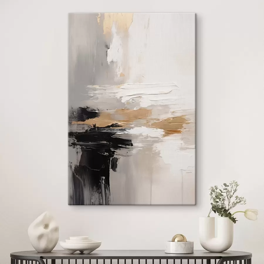 Картина Мазки в нюдових тонах з контрастним чорним і охристим шаром s46544