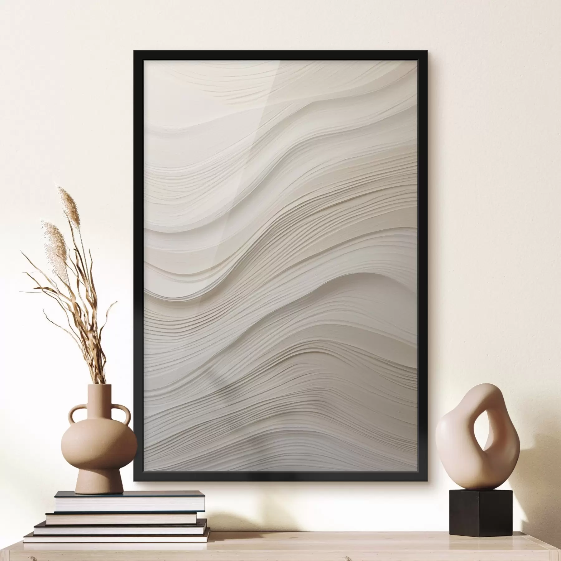 Картина Багатошарові рельєфні хвилі пісочного відтінку, м'яка текстура f46484