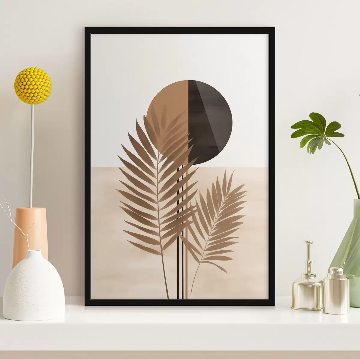 Постер Два пальмові листки з мотивом розрізаного сонця f46491