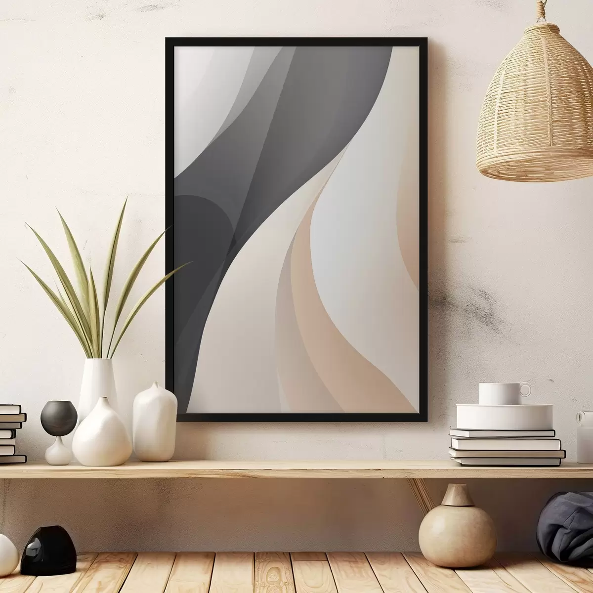 Постер Елегантні перекриваючі криві в кольорах вугілля, слонової кістки та піску f46493