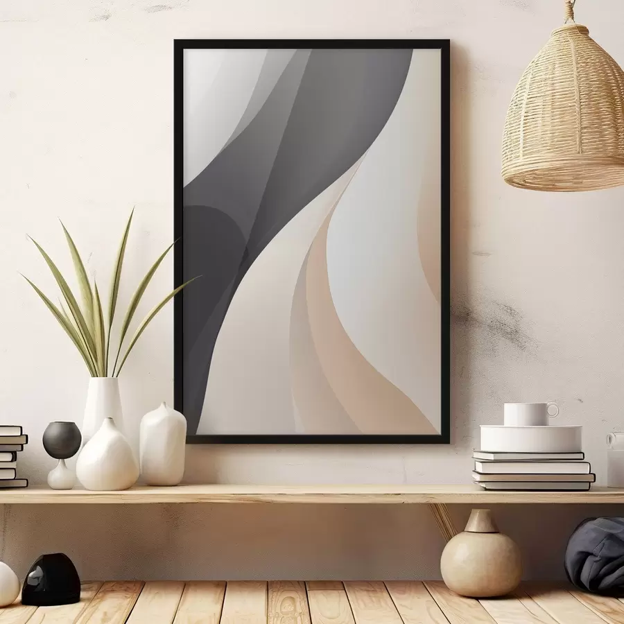 Картина Елегантні перекриваючі криві в кольорах вугілля, слонової кістки та піску f46493
