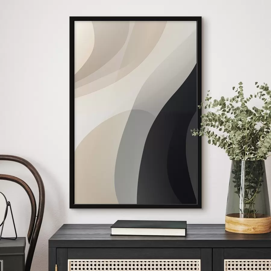 Картина Органічні хвильові форми в теплих бежевих і вугільних тонах f46494