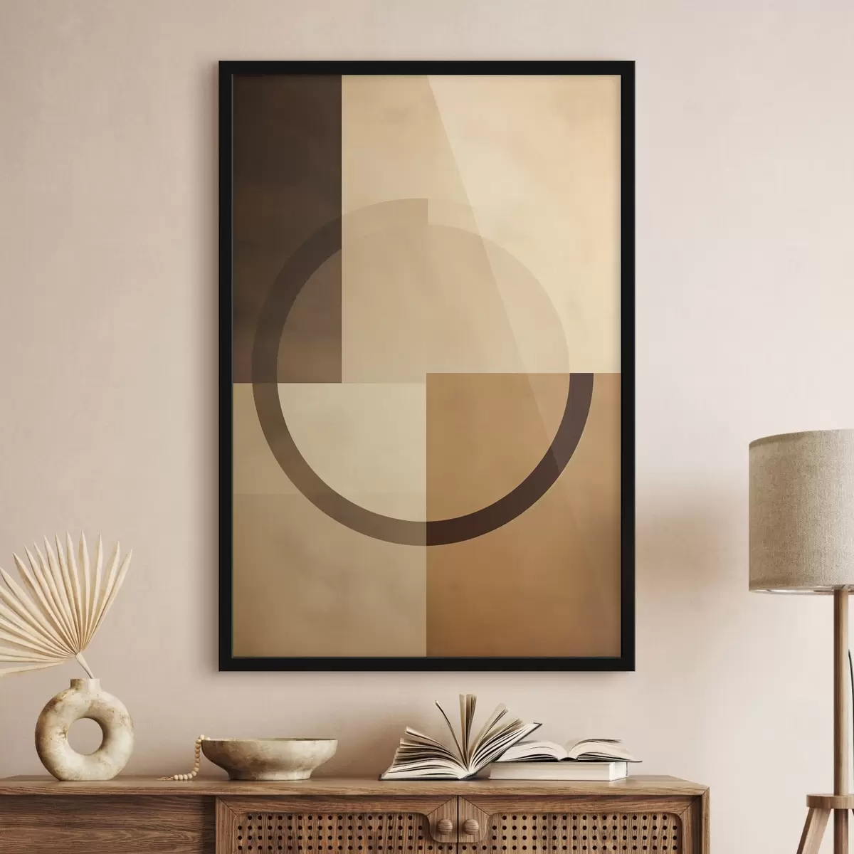 Постер Приглушені квадрати з напівпрозорим кільцем, тепла землиста палітра f46498