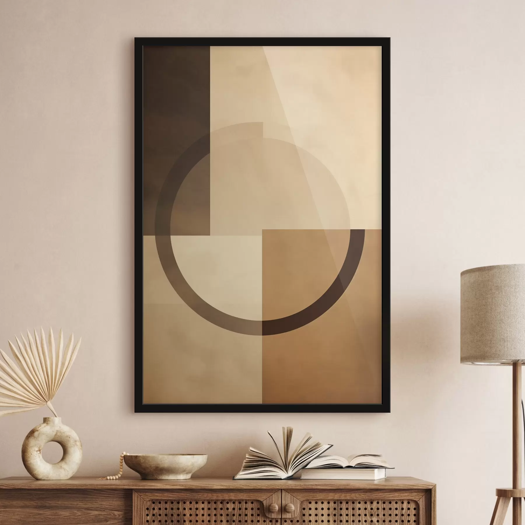 Картина Приглушені квадрати з напівпрозорим кільцем, тепла землиста палітра f46498