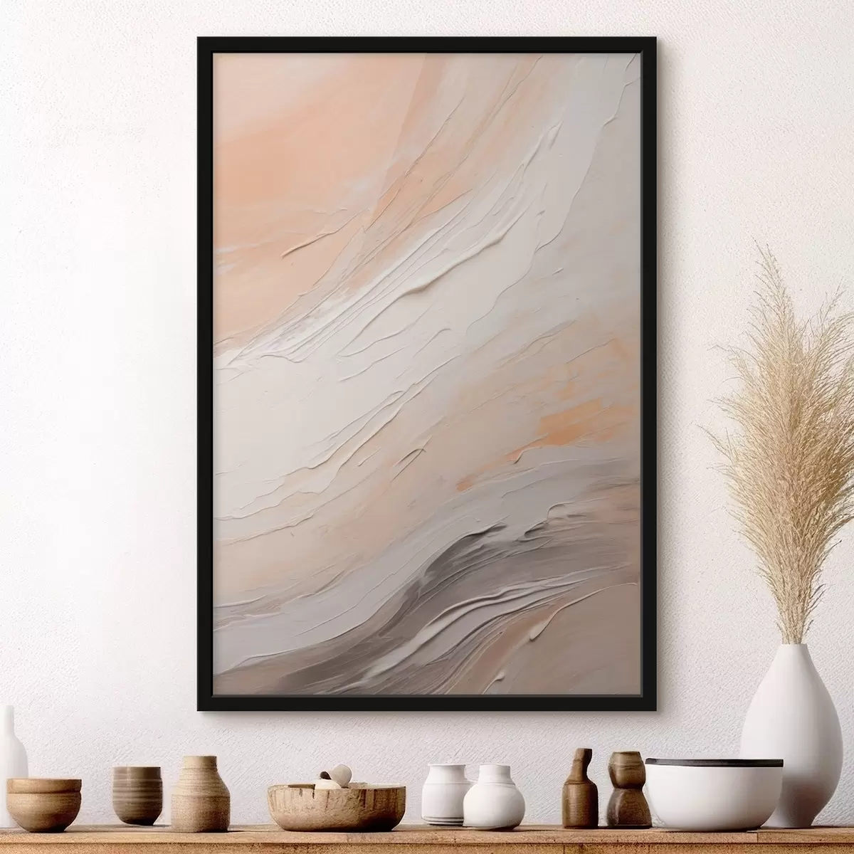 Постер Текстурована штукатурка у вигляді завитків теплого бежевого кольору з м'яким сірим відтінком f46511