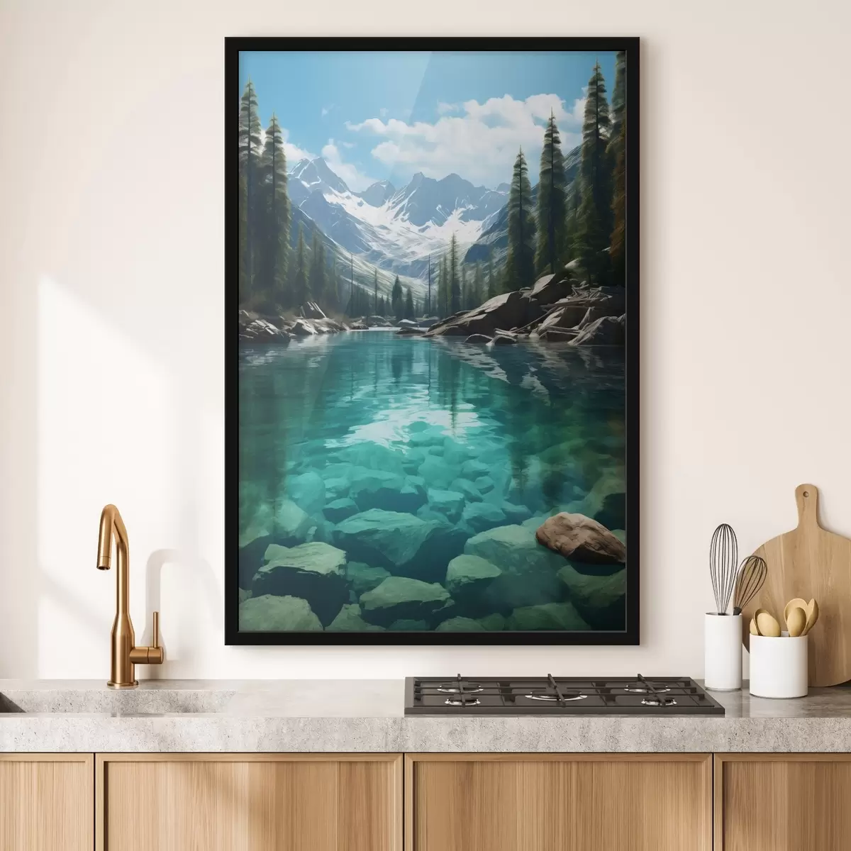 Постер Чиста альпійська річка з кам'янистим дном і засніженими вершинами f46514