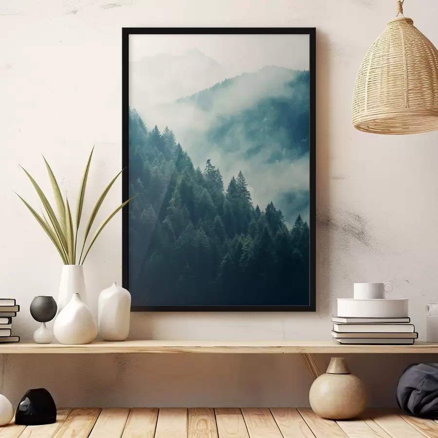 Картина Туманні гірські хребти і темний хвойний ліс f46518