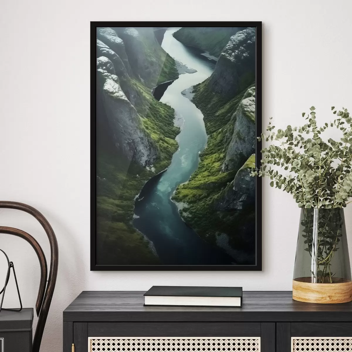 Постер Звивиста річка між скелями, вид з повітря f46521