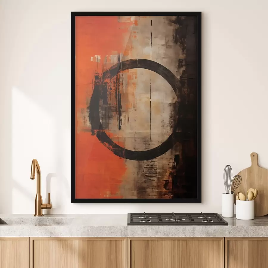 Картина Абстрактний малюнок з великим чорним колом і теплими текстурами f46528
