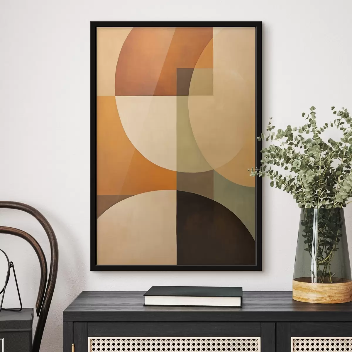 Постер Великі пересічні форми в теракотово-оливкових тонах f46533