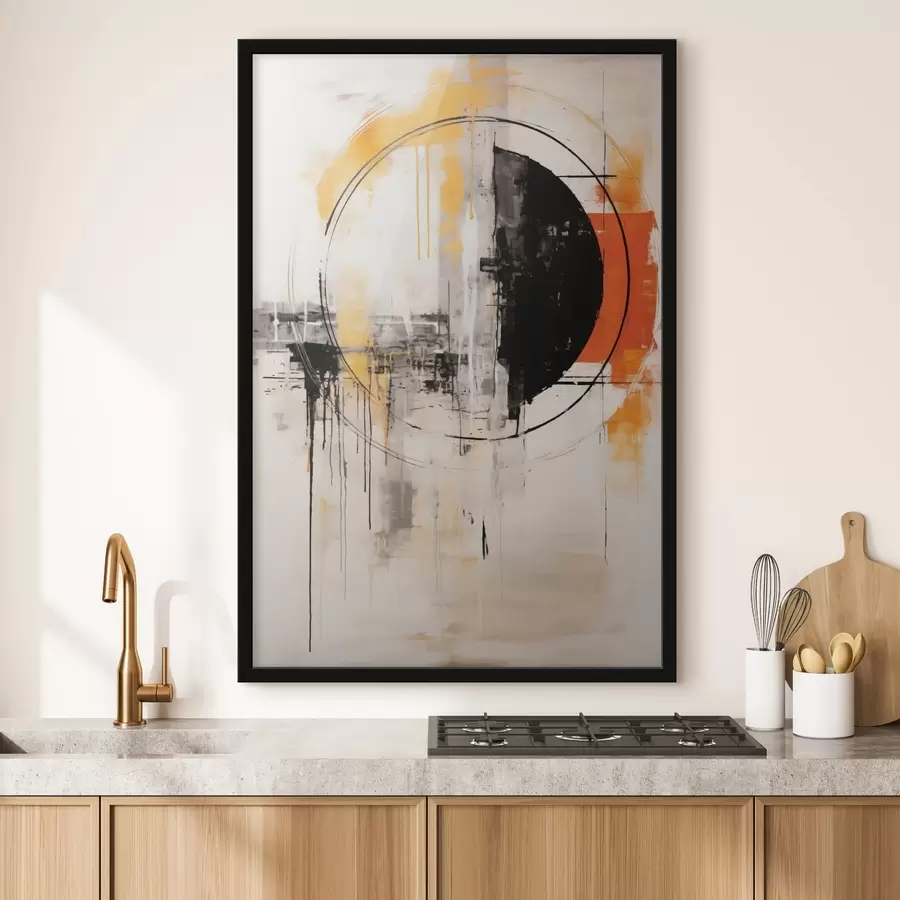 Картина Одноколірне помаранчеве коло з текстурованими краплями f46536