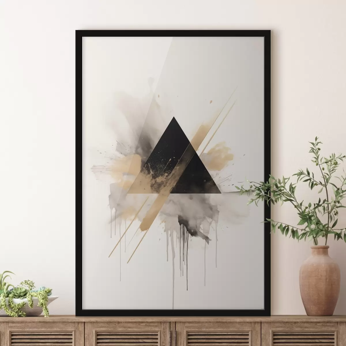 Постер Геометрія: чорний трикутник з світлими вкрапленнями та лініями f46540