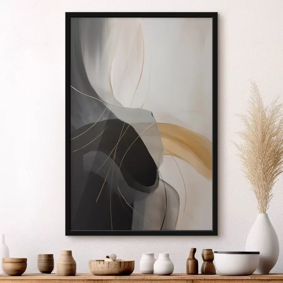 Картина М'які вигини в чорному та бежевому кольорах з теплим акцентом f46542