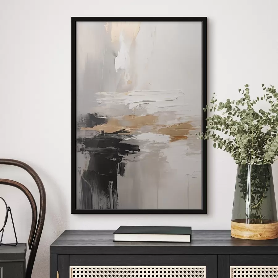 Картина Мазки в нюдових тонах з контрастним чорним і охристим шаром f46544