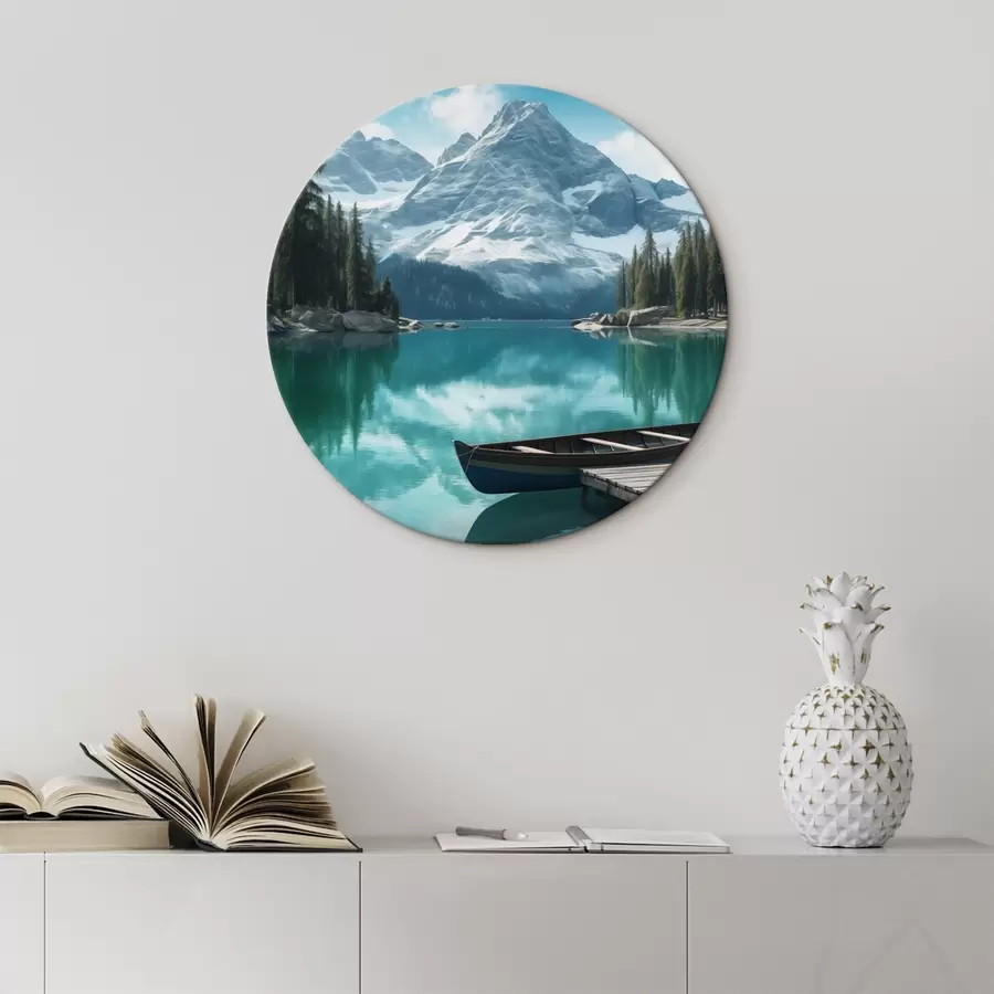 Картина Альпійське озеро з каное і засніженими вершинами r46481