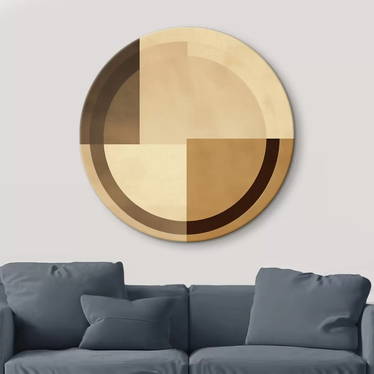 Кругла картина Приглушені квадрати з напівпрозорим кільцем, тепла землиста палітра r46498