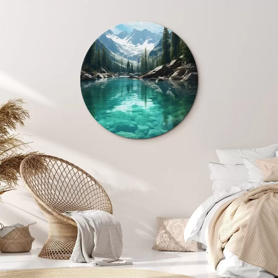 Картина Чиста альпійська річка з кам'янистим дном і засніженими вершинами r46514