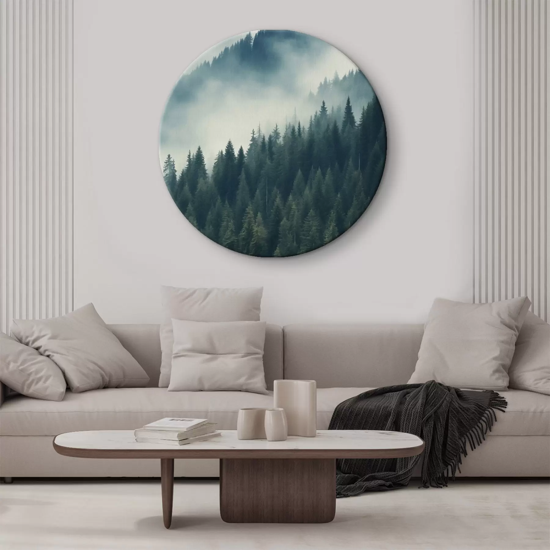 Картина Туман над хвойними схилами, глибокі зелені тони r46516