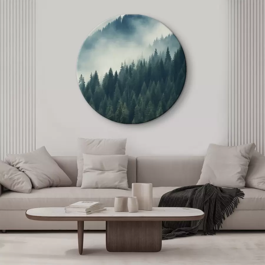 Картина Туман над хвойними схилами, глибокі зелені тони r46516