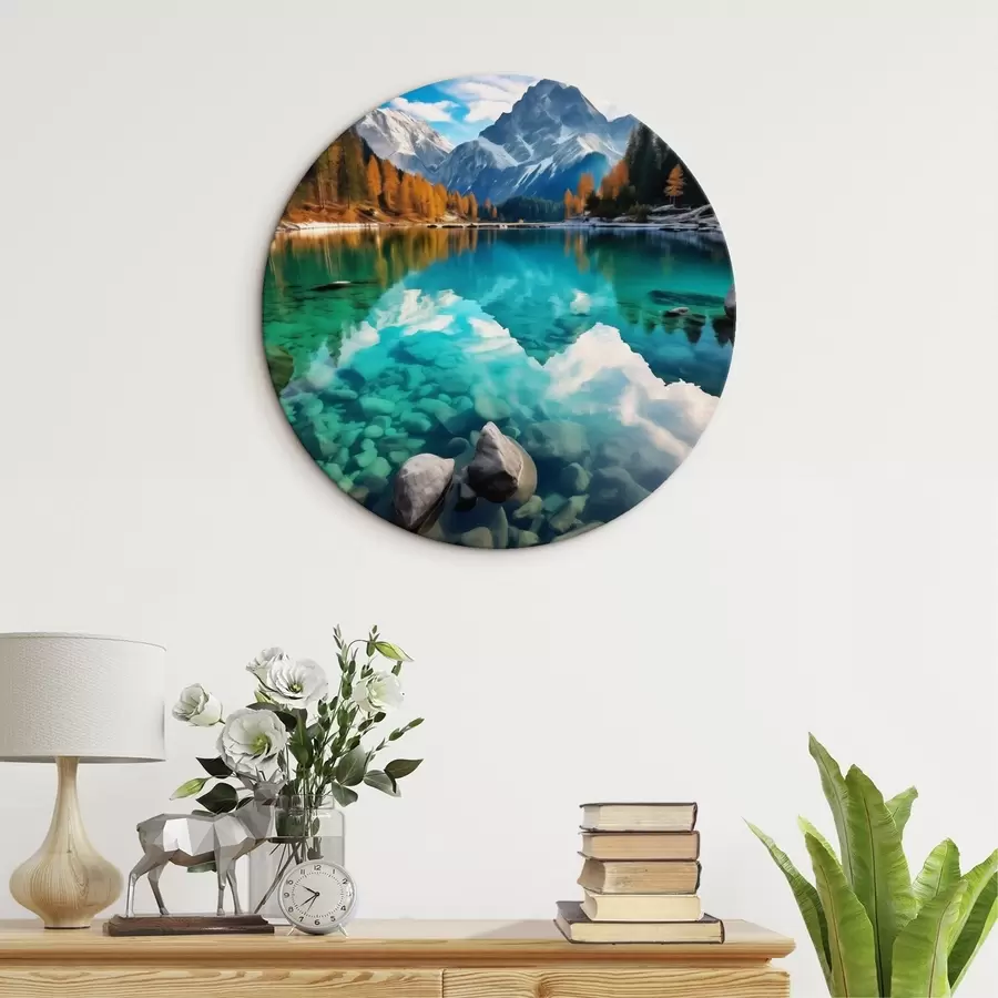 Картина Гірське озеро з бірюзовою водою та осінніми модринами r46517