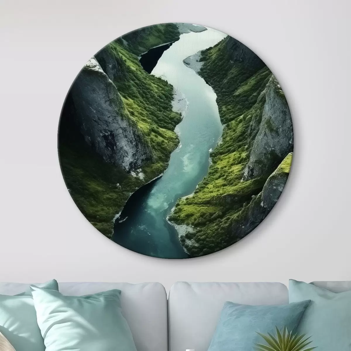 Кругла картина Звивиста річка між скелями, вид з повітря r46521