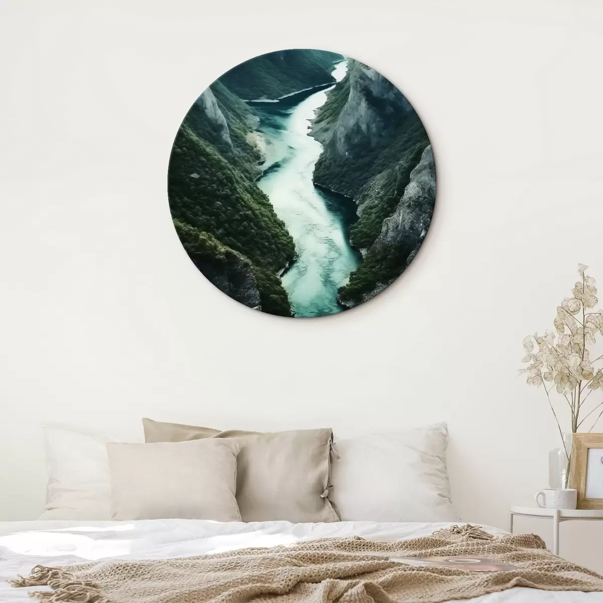 Кругла картина Вузьке ущелині з бірюзовою течією зверху r46522