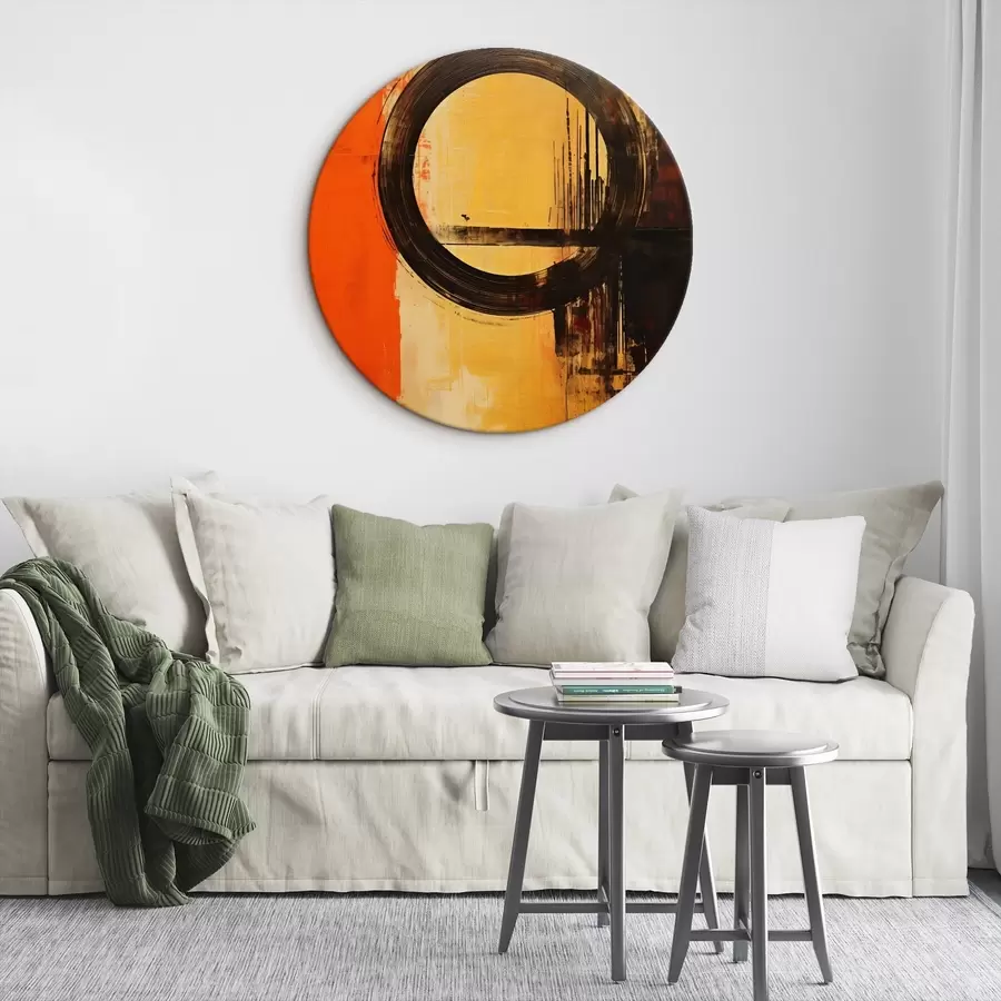 Картина Абстрактний малюнок з чорним кільцем на теракотово-піщаному тлі r46529