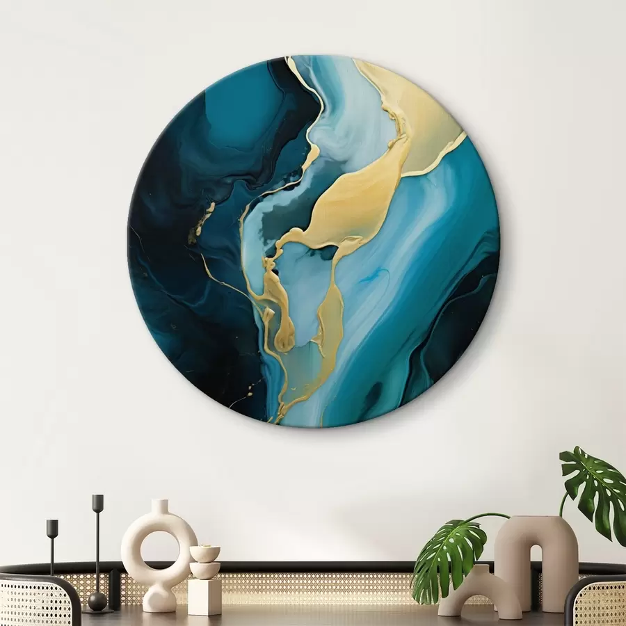 Картина Блакитно-синій абстрактний малюнок із струменем охри r46530